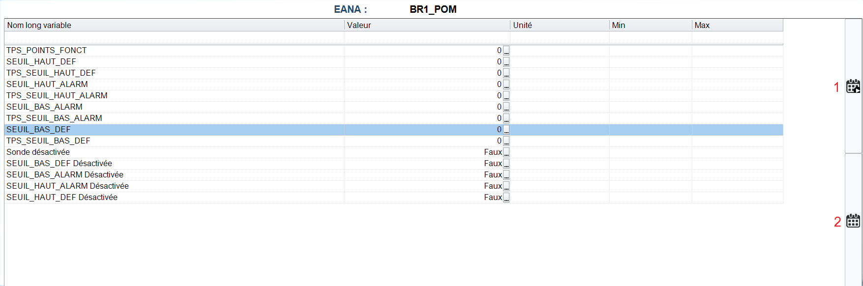 Interface de paramétrage des sondes